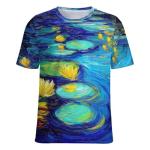 joo meryer Women's Art Oil Painting Starry Night Short Sleeve Loose Fit T-Shirts Tunic Top,Oil Painting Water Lilies,L