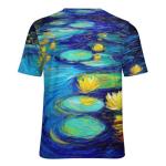 joo meryer Women's Art Oil Painting Starry Night Short Sleeve Loose Fit T-Shirts Tunic Top,Oil Painting Water Lilies,L