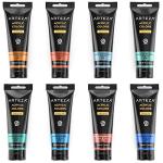 Arteza Metallic Acrylic Paint, Set of 8 Classic Elements Colors 4.06oz Tubes, Rich Pigments, Non Fading, Non Toxic Paints for Artists & Hobby Painters, Art Supplies for Canvas Painting & Crafts