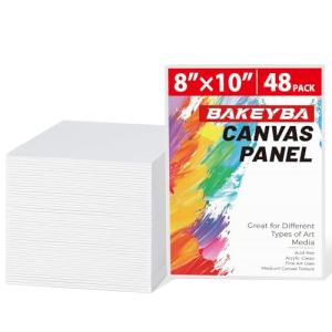 BAKEYBA Canvas Boards for Painting 48 Pack, 8x10 Inch Painting Canvas Panels, 100% Cotton White Blank Art Supplies for Acrylics Oil Watercolor Tempera Paints