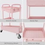 REBECAT 3 Tier Rolling Utility Cart with Drawer,Storage Cart,Rolling Cart for Kitchen,Bathroom,Living Room,Storage Organizer with Iron Wheels（Pink