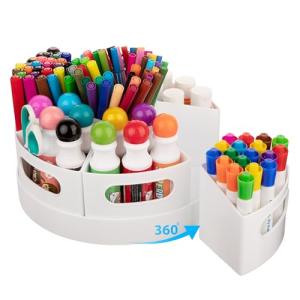 CraftGenes Art Supplies Organizer, Extra Large 360° Rotating Desk Organizer with 7 Removable Compartments, Marker Organizer for Home, Office, and Classroom, Crayon Holder