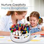 CraftGenes Art Supplies Organizer, Extra Large 360° Rotating Desk Organizer with 7 Removable Compartments, Marker Organizer for Home, Office, and Classroom, Crayon Holder