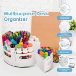 CraftGenes Art Supplies Organizer, Extra Large 360° Rotating Desk Organizer with 7 Removable Compartments, Marker Organizer for Home, Office, and Classroom, Crayon Holder