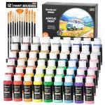 54 Colors Acrylic Paint, Shuttle Art Acrylic Paint set with 12 Paint Brushes, 2oz/60ml Bottles, Rich Pigmented, Water Proof, Premium Paints for Artists, Beginners and Kids on Canvas Rocks Wood Ceramic
