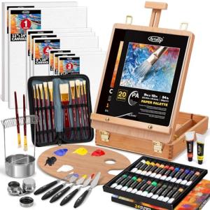 82Pcs Professional Oil Painting Set with Easel Box, 24 Rich Oil Colors & 10 Hog Brushes,Palette Knives, Canvases Complete Art Supplies Kit for Beginners & Artists