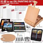 82Pcs Professional Oil Painting Set with Easel Box, 24 Rich Oil Colors & 10 Hog Brushes,Palette Knives, Canvases Complete Art Supplies Kit for Beginners & Artists