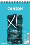 CANSON XL Watercolour 300gsm A5 Paper, Cold Pressed, Spiral Pad Short Side, 30 White Sheets, Ideal for Professional Artists