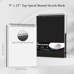 9" x 12" Sketch Book, Top Spiral Sketchbook Hardcover, 68lb/100gsm Drawing Paper Pad & Sketch Paper, 1-Pack Sketch Pads for Drawing for Adults, Professional Art Supplies for Teens & Artist Gifts.
