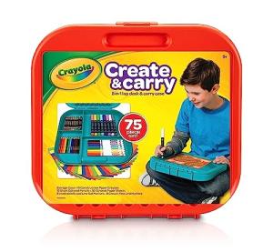 Crayola Create 'N Carry Travel Art Set for Kids (75pcs), 2-in-1 Lap Desk & Carrying Case, Holiday for Kids, Art Supplies Kit for Crafting, Drawing & Coloring