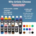 Constructive Playthings Acrylic Paint Set – 12 Vibrant 8 oz Bottles Made in the USA – Thick, Rich Pigment for Pouring, Fluid Art & Canvas Painting