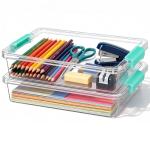 FAMOVELL 6 Qt Clear Plastic Storage Bins Containers with Lids, Arts Crafts Organizers and Storage, Stackable Containers for A4 Paper File Scrapbook Documents for Home Office and School Supplies 2 Pack