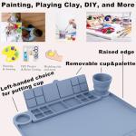 Silicone Painting Mat with Cup and Palette Removable, 17"X13" Thick Silicone Art Mat for Craft with Raised Edge for Resin DIY Making, Gray