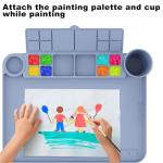 Silicone Painting Mat with Cup and Palette Removable, 17"X13" Thick Silicone Art Mat for Craft with Raised Edge for Resin DIY Making, Gray