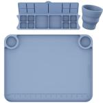 Silicone Painting Mat with Cup and Palette Removable, 17"X13" Thick Silicone Art Mat for Craft with Raised Edge for Resin DIY Making, Gray