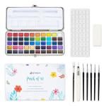 Watercolor Paint Set of 50 Colors - Washable Painting Kit with 7 Brushes, Water Brush Pen, Palette & Carrying Case - Portable Art Supplies for Kids & Adults - Non-Toxic Travel Watercolor Kit