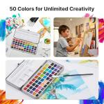 Watercolor Paint Set of 50 Colors - Washable Painting Kit with 7 Brushes, Water Brush Pen, Palette & Carrying Case - Portable Art Supplies for Kids & Adults - Non-Toxic Travel Watercolor Kit