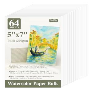 SuFly Water Color Paper Pad 5"x7" - 64 Sheets 140lb Cold Press Watercolor Paper Bulk, Water Color Paint Paper for Kids & Artists, White Painting Paper for Watercolor, Acrylic.