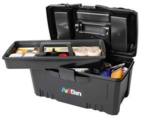 ArtBin 6918AB Twin Top 17 inch Supply Box, Portable Art & Craft Supply Organizer with Handle, [1] Plastic Storage Case, Black
