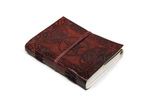 HG-LTHR 18 Cm Genuine Leather Pentagram Star Grimoire Journal Book of Shadows Spell Diary Blank Notebook Sketchbook Gift for Artists Ink Pen Friednly