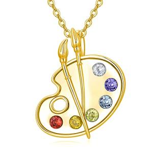 Dorunmo Paint Palette Necklace 925 Sterling Silver Colorful Painters Jewelry Gold Art Palette Necklace Artists Brush Pendant Painter Charm Necklaces Future Teacher Artist for Women Art Teacher