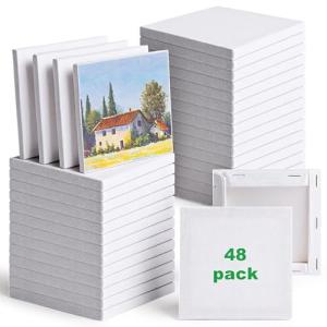 Oqqlin 48 Pcs Mini Canvas for Painting, 4 x 4 Inch Small Square Canvas Panels White Blank Canva Boards Panels for Acrylic, Oil, Watercolor for Wall Decoration, Art Supplies, School Projects