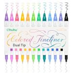 Ohuhu Brush & Fineliner Dual Tips Colored Drawing Pens, 12 Colors Waterproof & Alcohol-proof Brush Micro Pens for Adults Artists & Beginners Drawing Sketching Bullet Journal Outlining Office Class