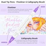 Ohuhu Brush & Fineliner Dual Tips Colored Drawing Pens, 12 Colors Waterproof & Alcohol-proof Brush Micro Pens for Adults Artists & Beginners Drawing Sketching Bullet Journal Outlining Office Class