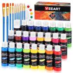 24 Colors Acrylic Paint Set, 2oz Bottles Classic Color, Rich Pigmented Canvas Paint Set, Premium Non-toxic Acrylic Paint for Artists, Kids & Adults, Art Supplies for Canvas Painting Rocks Wood Ceramic Model with 10 Brushes & Palette