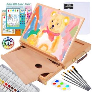 Falling in Art 29 Pcs Acrylic Paint Set with Tabletop Easel, Painting Kit with 12 Acrylic Paints Set, Canvas Panels, Brushes, Wooden Palette for Kids, Adults, Beginners, Professionals