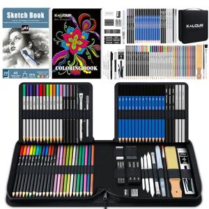 KALOUR 82 Pack Drawing Sketching Kit, Pro Art Supplies with Sketchbook, Include Tutorial,Colored, Graphite, Charcoal, Watercolor,Metallic & Pastel Pencils, Drawing Set for Adults Teens Beginner