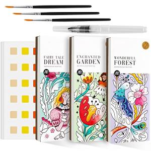 Watercolor Painting Coloring Books Arts & Crafts Kit, Pocket Watercolor Paint Bookmarks, Mess Free Paint with Water Set, Art Supplies Party Favors Exchange Birthday Gifts for Kids Stocking Stuffers