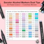 Soucolor 61 Colors Pastel Alcohol Based Markers Set | Professional Dual Tip Art Markers with Brush & Chisel Tips | Includes 1 Blender & Carry Case | For Artists, Adults Coloring, Drawing, Illustration