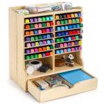 Dicunoy Wooden Marker Organizer Rack, 98 Capacity Desktop Markers Holder with Drawer, Sturdy Art Supply Storage Caddy for Colored Pencils, Art Brushes, Home, Classroom, Office, No Assembly Required