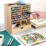 Dicunoy Wooden Marker Organizer Rack, 98 Capacity Desktop Markers Holder with Drawer, Sturdy Art Supply Storage Caddy for Colored Pencils, Art Brushes, Home, Classroom, Office, No Assembly Required