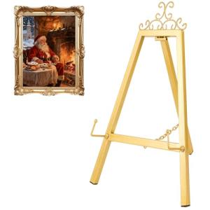 ZUNKNOD Metal Table Top Easels 17.1" H x 11.4" L Gold Easel Stand with Chain Support Vintage Gold Decorative Mirror Picture Stands for Sign Tabletop Wedding