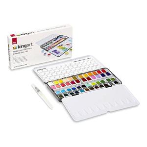 KINGART PRO Artist, Tin Box with Water Brush Watercolor Half-Pans, 48 Vibrant Colors Piece