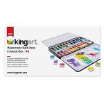 KINGART PRO Artist, Tin Box with Water Brush Watercolor Half-Pans, 48 Vibrant Colors Piece