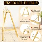 ZUNKNOD Metal Table Top Easels 17.1" H x 11.4" L Gold Easel Stand with Chain Support Vintage Gold Decorative Mirror Picture Stands for Sign Tabletop Wedding
