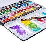 KINGART PRO Artist, Tin Box with Water Brush Watercolor Half-Pans, 48 Vibrant Colors Piece