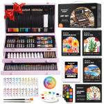 Shuttle Art Deluxe Gift Art Kit, 202-Piece Wooden Art Supplies Set with 4 Drawing Pads, Canvases, Coloring Sheets, Acrylic Paint, Crayons, Oil Pastels, Colored Pencils for Kids