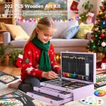Shuttle Art Deluxe Gift Art Kit, 202-Piece Wooden Art Supplies Set with 4 Drawing Pads, Canvases, Coloring Sheets, Acrylic Paint, Crayons, Oil Pastels, Colored Pencils for Kids