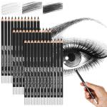 Geyoga 36 Pcs Professional Charcoal Pencils Soft, Medium and Hard for Drawing Charcoal Pencils for Sketching Shading Drawing Blending Portrait (Black,Assorted)