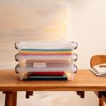 Citylife 3 PCS Plastic Storage Bins with Latching Lids Portable Project Case Clear File Box Stackable Storage Containers for Organizing A4 Paper, Photo, Document, Scrapbook