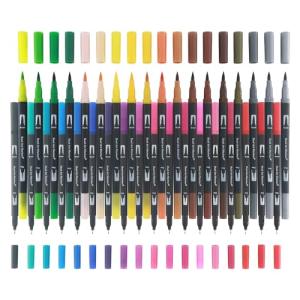 Markers for Adult Coloring Books No Bleeding, Set of 36 Colors, Coloring Pens for Adults, Dual Brush Marker Pens with Fine & Brush Tips, Art Supplies for Drawing, Calligraphy, Sketching and Doodling.