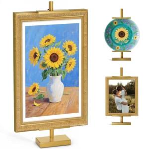 Victawks Adjustable Tabletop Easel Stand, Picture Easels for Display Up to 29" H, Metal Picture Frame Holder Stand Table for Art, Photo (Gold)