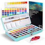 CHROMATEK Watercolor Paint Set, 50 Vivid Colors, Water Color Paper Pad, Brush, Aqua Pen, Palette, Color Chart, Swatch Sheets & Metal Travel Case, Premium All-In-One Art Travel Kit Art Supplies