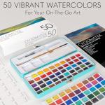 CHROMATEK Watercolor Paint Set, 50 Vivid Colors, Water Color Paper Pad, Brush, Aqua Pen, Palette, Color Chart, Swatch Sheets & Metal Travel Case, Premium All-In-One Art Travel Kit Art Supplies