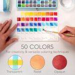 CHROMATEK Watercolor Paint Set, 50 Vivid Colors, Water Color Paper Pad, Brush, Aqua Pen, Palette, Color Chart, Swatch Sheets & Metal Travel Case, Premium All-In-One Art Travel Kit Art Supplies