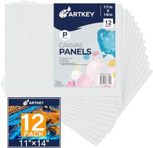 Canvas Panels 11x14 Inch 12-Pack, 10 oz Primed 100% Cotton Canvases for Painting, White Blank Flat Canvas Boards for Oil Acrylics Watercolor Tempera Paints